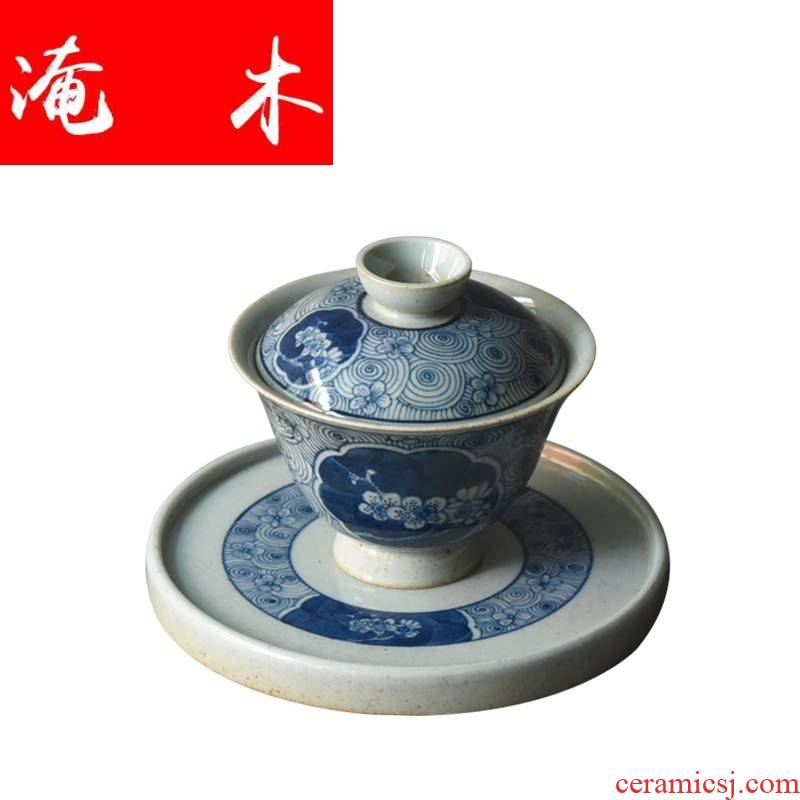 Submerged wood jingdezhen blue and white tureen manual clay glaze under three bowl of kung fu tea bowl