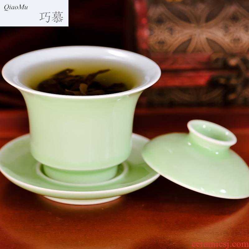 Qiao mu JYD jingdezhen ceramic color glaze tea sets kung fu tea tureen tea pea green glaze tea sets