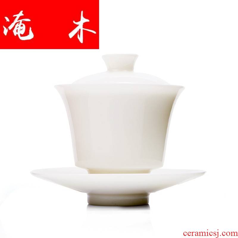 Flooded wooden thin foetus white porcelain tureen dehua white trumpet the white ceramic cups three tea set tea service home