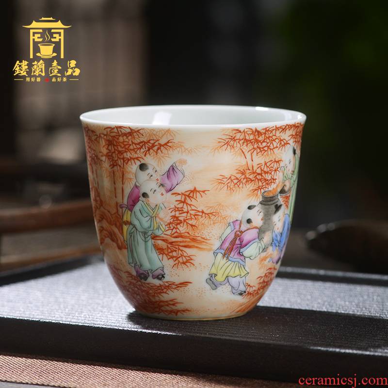 Jingdezhen ceramic all hand - made alum red lad master of kung fu tea tea cup single CPU name cup straight cup