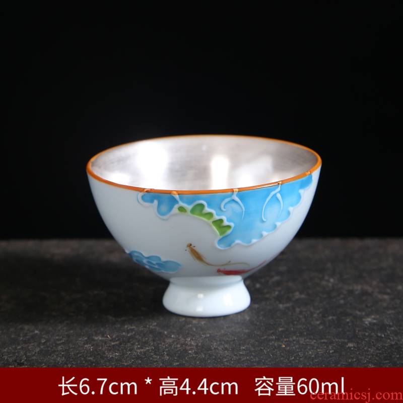 Tasted silver gilding hand - made teacup small blue and white porcelain ceramic cups kung fu tea cup single CPU personal cup, retro sample tea cup