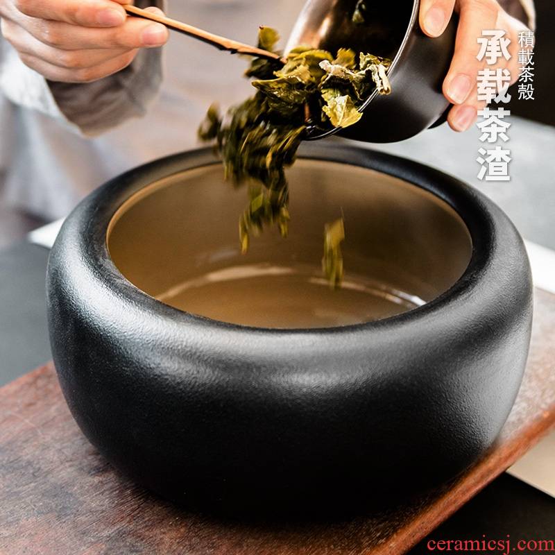 Qiao mu large round zen tea tea to wash to the ceramic built water circular wastewater cylinder coarse pottery washed kung fu tea set