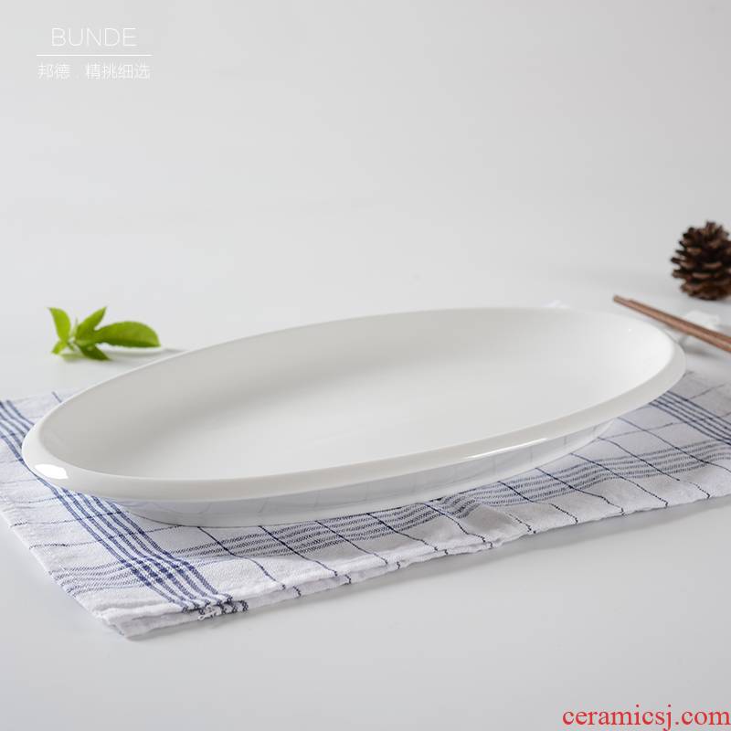2021 white ceramic fish dish oval large hotel steamed fish home restaurant hotel hotel tableware