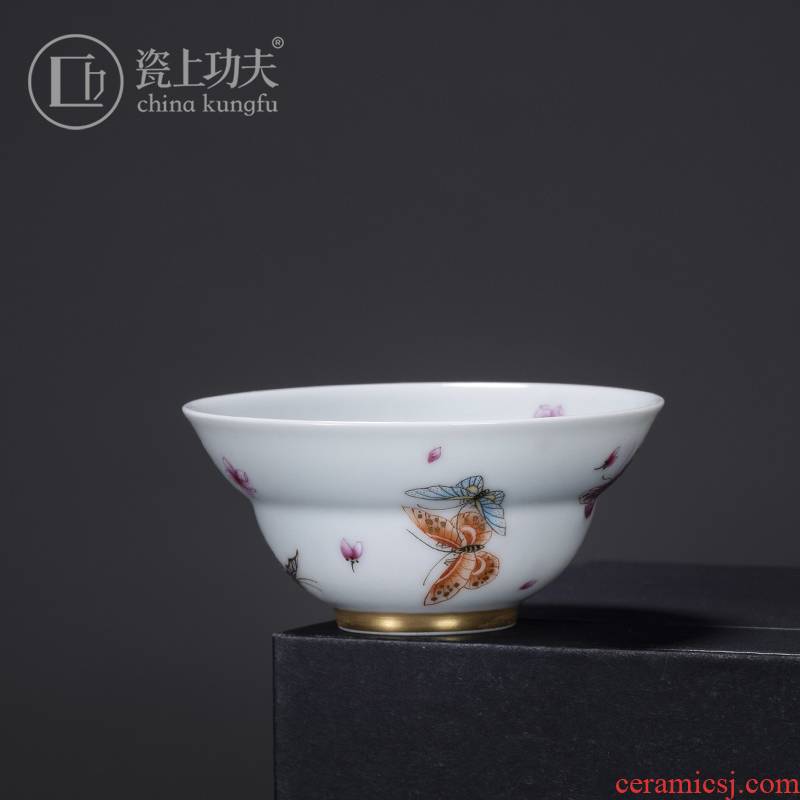 Pure manual hand - made famille rose porcelain on kung fu famille rose tea cup of jingdezhen ceramic tea set master cup single CPU trumpet