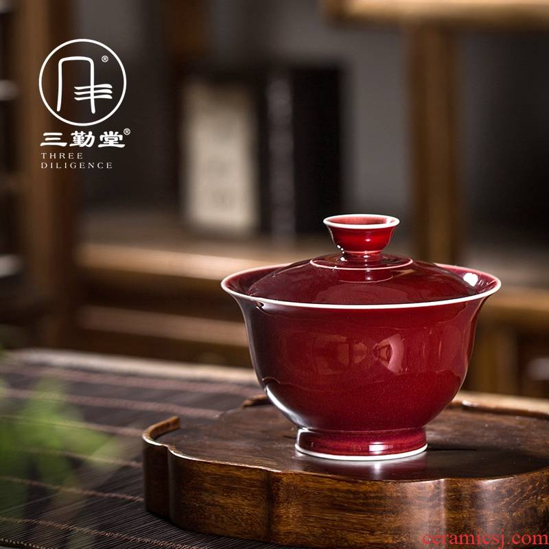 The three regular ruby red prajnaparamita tureen large S11046 jingdezhen ceramic cups kung fu tea set three to bowl