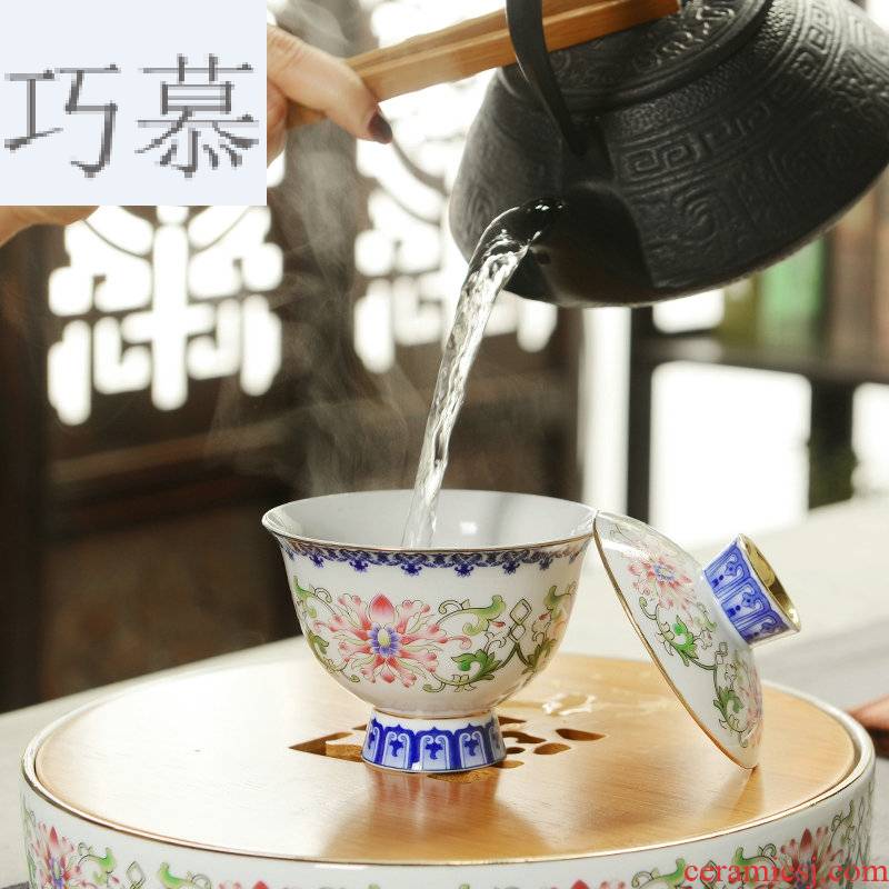 Qiao mu ceramic kung fu tea tureen parts household porcelain pot of contracted Japanese tea cups three bowl of tea taking