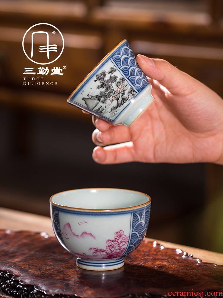 Three frequently hall Chinese style window hand - made teacup tea sets jingdezhen ceramics masters cup sample tea cup kung fu tea set men and women