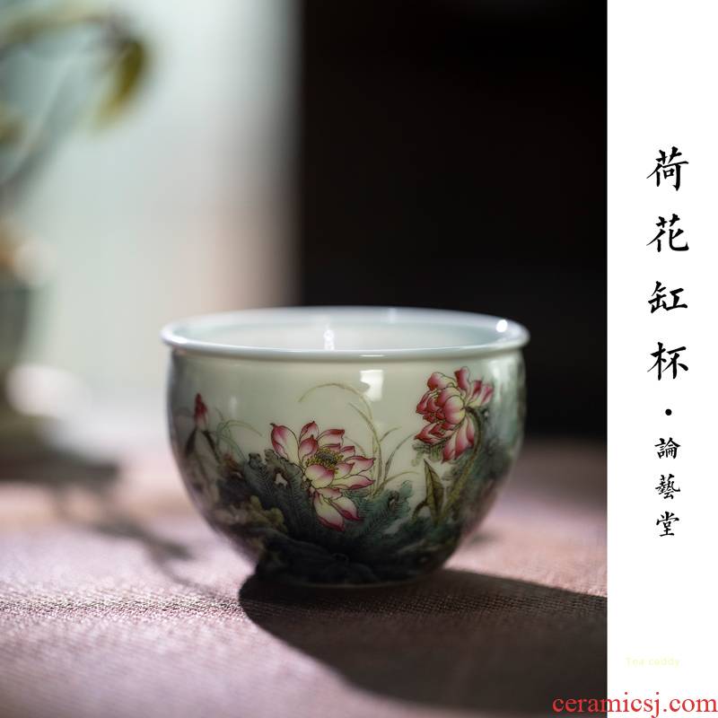And found of art hall lotus cup of jingdezhen ceramic powder enamel hand - made teacup single CPU personal special masters cup
