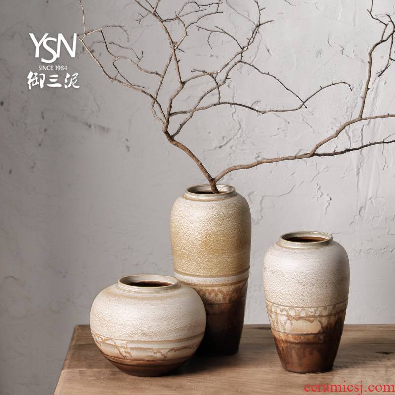 Royal three mud jingdezhen ceramic bottle of zen ornament furnishing articles new Chinese crude TaoHua dry flower flower vase