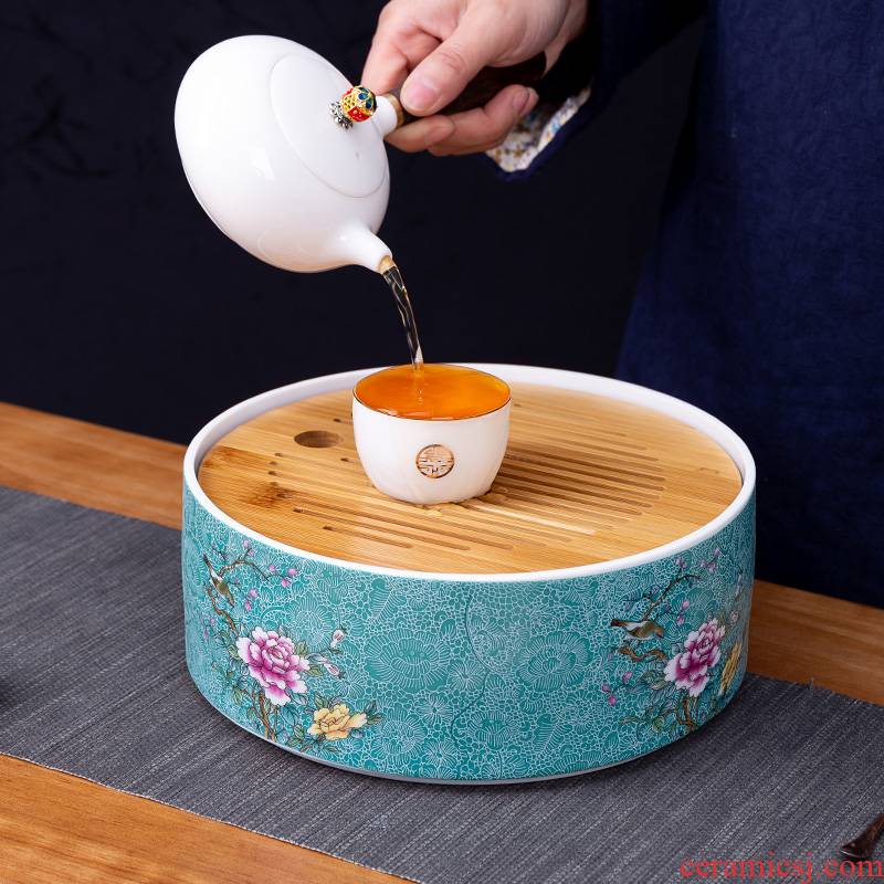 Pick flowers, ceramic tea tray was circular storage disc storage plate Chinese kung fu tea set dry small tea saucer bamboo plate