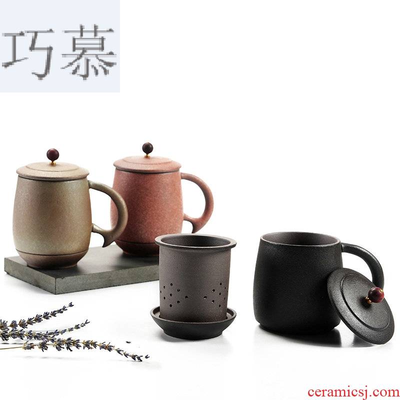 Qiao mu Japanese mugs ceramics with cover large capacity filter cup office tea cup of water glass cup
