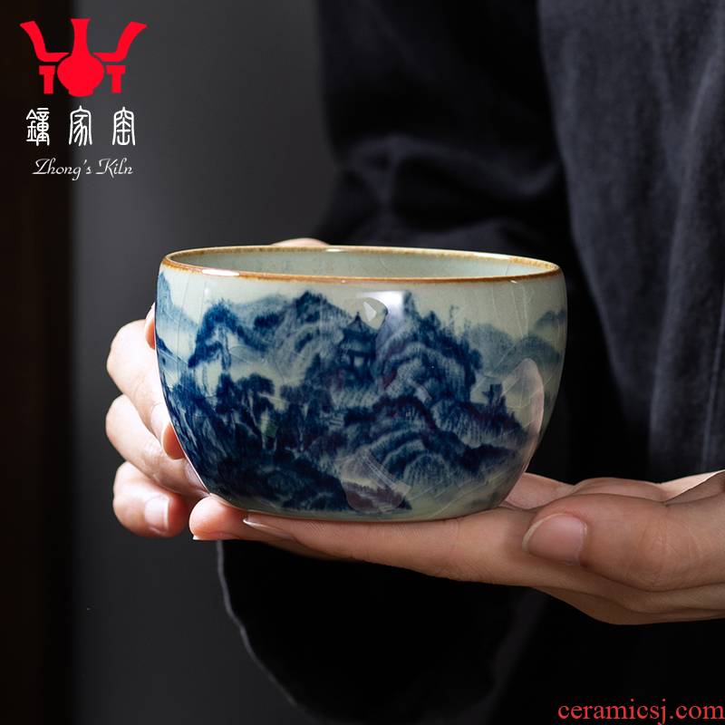 Old clock home up clay maintain jingdezhen blue and white landscape master cup single CPU high - end antique cup tea by hand