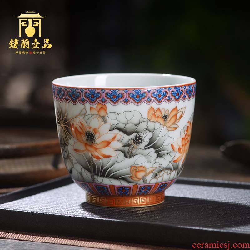 Jingdezhen ceramic all hand - made color ink alum red lotus masters cup large cups kung fu tea cup, bowl