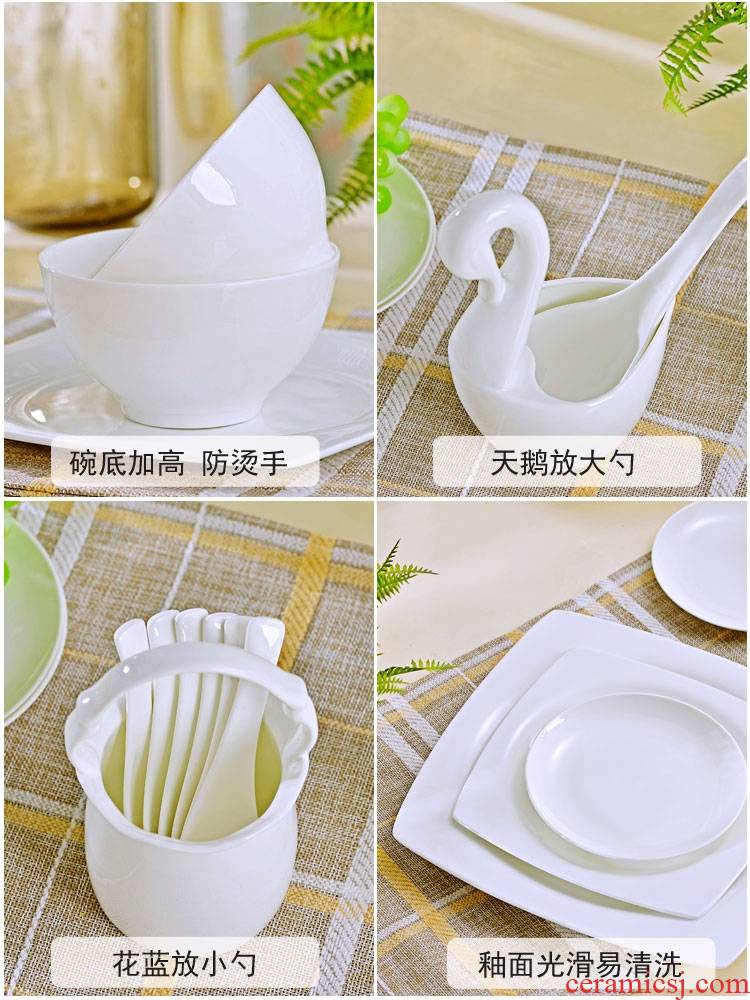 Qiao mu under glaze color ipads porcelain tableware suit pure white contracted jingdezhen ceramic creative dishes dishes chopsticks at home