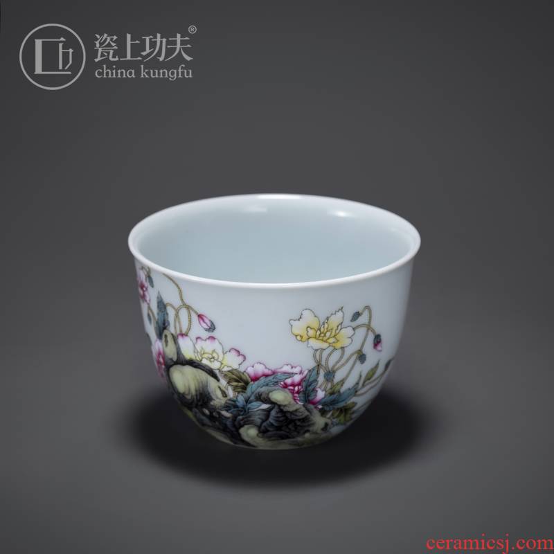 Porcelain kung fu jingdezhen ceramic cups in pastel corn poppy master single cup sample tea cup by hand