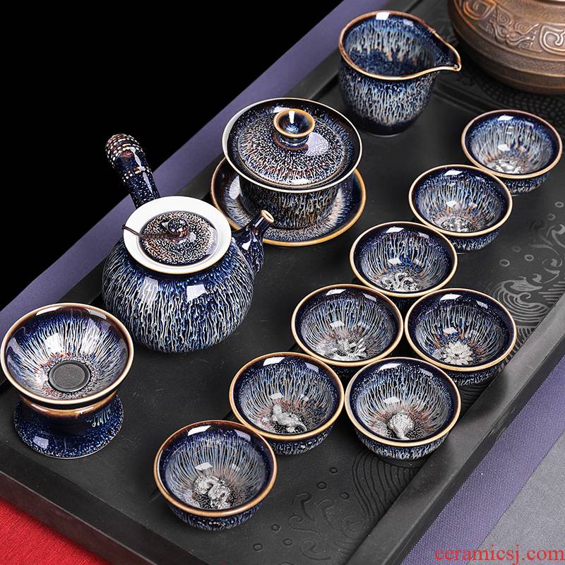 Teapot tea red glaze, suits for domestic high - grade office lounge 12 pieces of pure manual ceramic kung fu tea cups