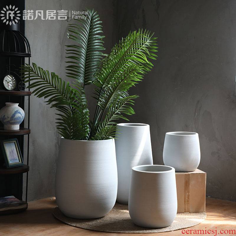 Green plant Nordic flowerpot vase I and contracted white ceramic hydroponic pottery basin of large diameter indoor plant decoration