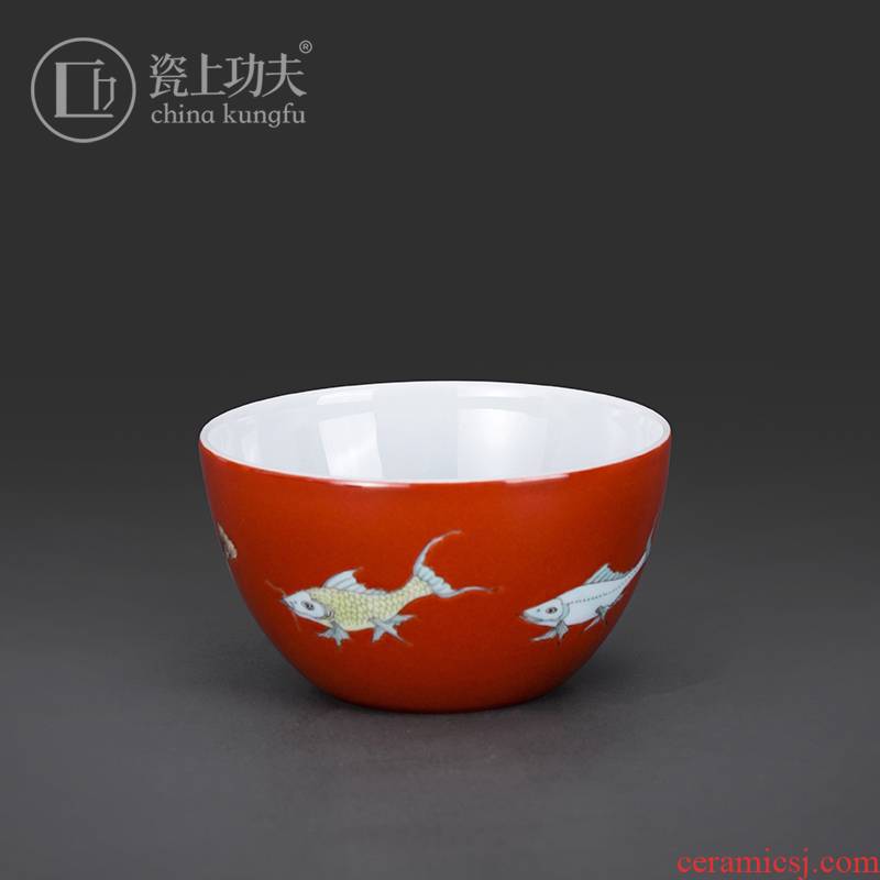 Porcelain color glaze on kung fu master cup of jingdezhen ceramic fish kung fu tea cups single cup sample tea cup
