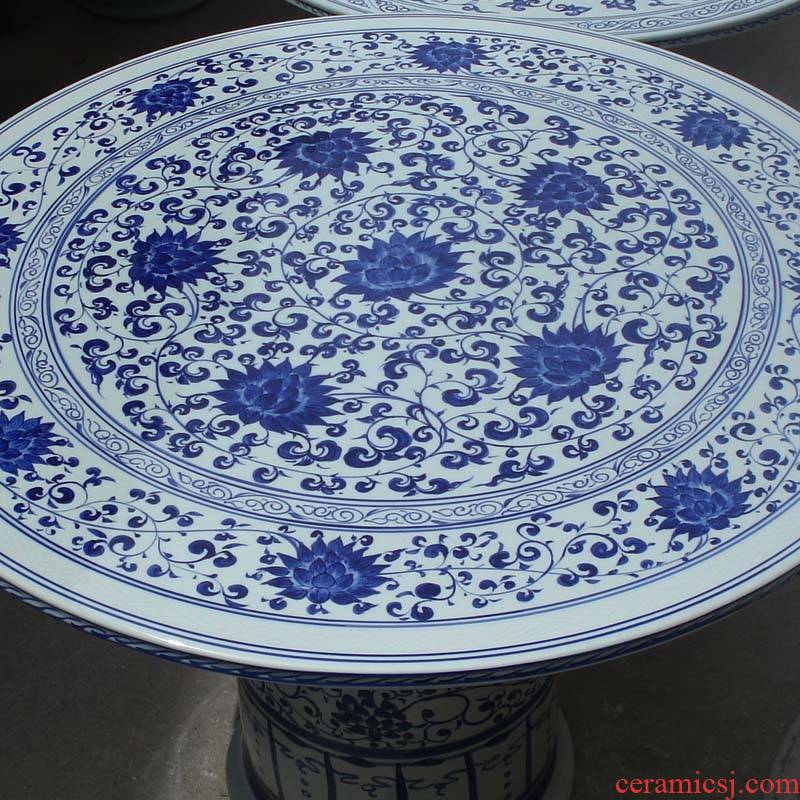 Jingdezhen blue and white landscape classical landscape hand - made large villa porcelain porcelain table table suit is prevented bask in rain