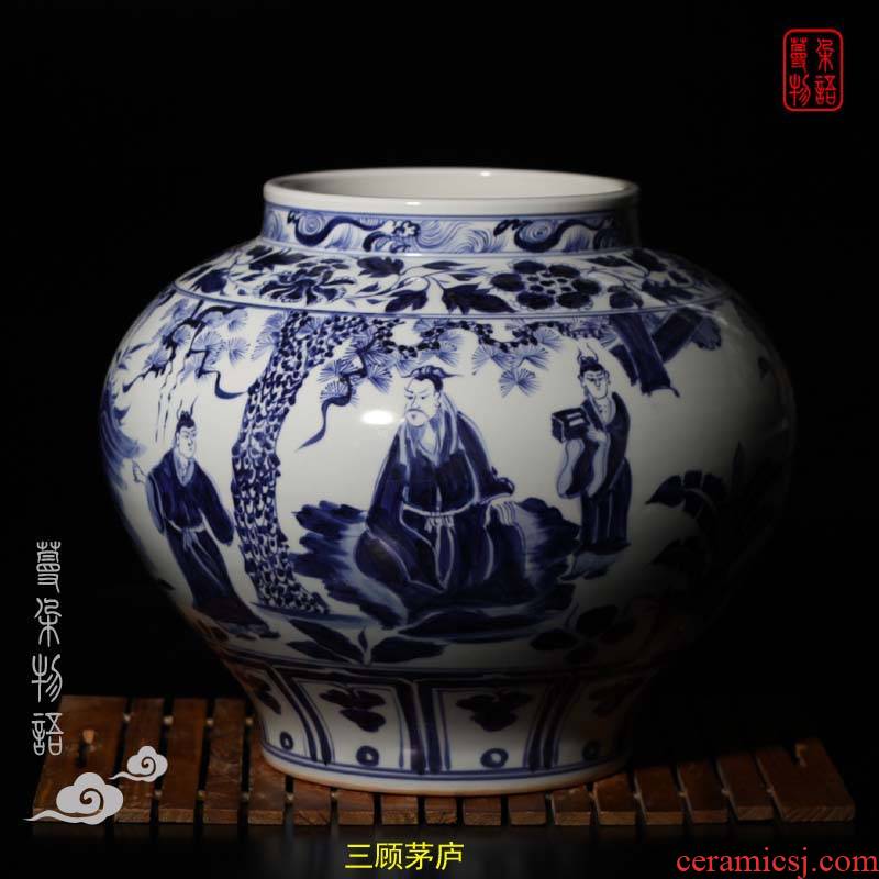 Jingdezhen imitation of yuan blue and white top ten as cans of classic picture of three Samson chow baihua pavilion point as wang zhaojun