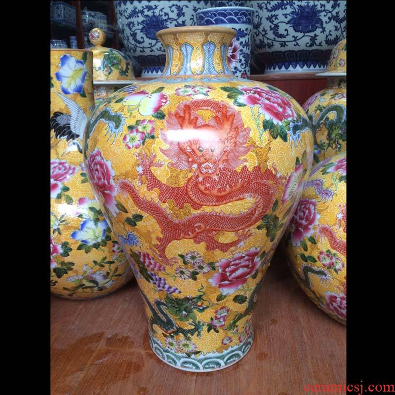 Jingdezhen imitation the qing 58 cm high hand - made pastel yellow bottom dragon tree mei bottle with series ceramic vase