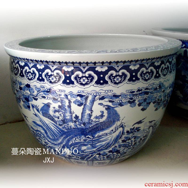 Jingdezhen hand - made double phoenix grain porcelain big cylinder 80-120 - cm diameter 60-85 cm tall cylinder cylinder