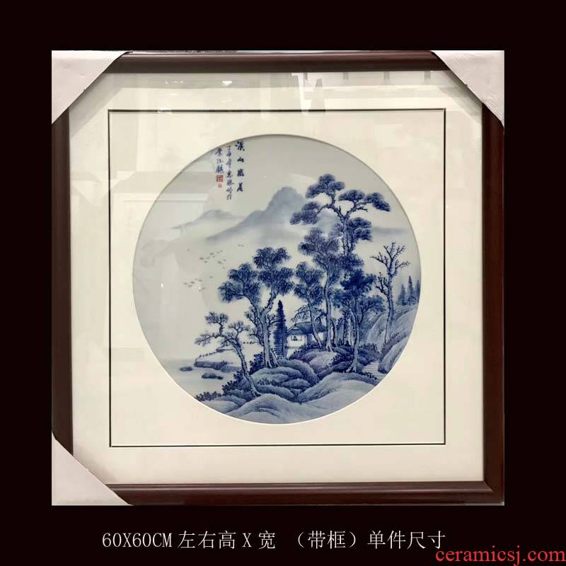 Jingdezhen blue and white with 60 x60cm hand - made solid wooden frame and classic blue and white porcelain plate collection gift porcelain plate paintings