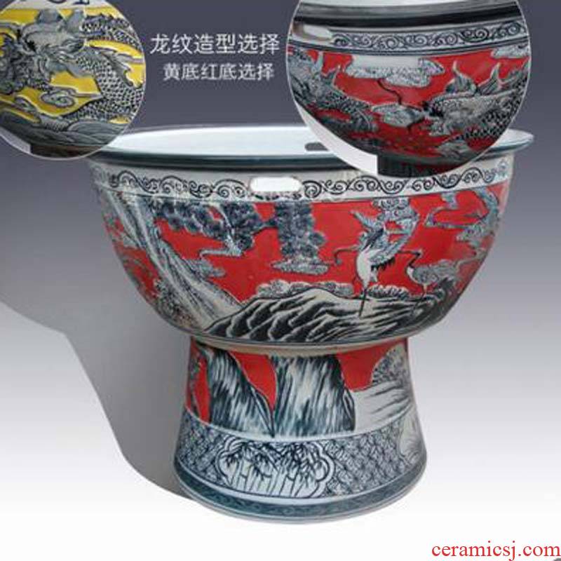 Key-2 Luxury art carving dragon cranes stripes red bottom big ceramic cylinder tall courtyard temple buddhist temple cylinder