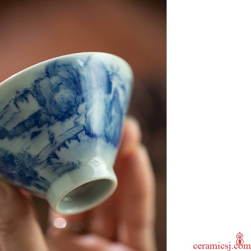 Castle peak day room jingdezhen blue and white landscape painting perfectly playable cup inside and outside hand - made porcelain kung fu tea cups sample tea cup