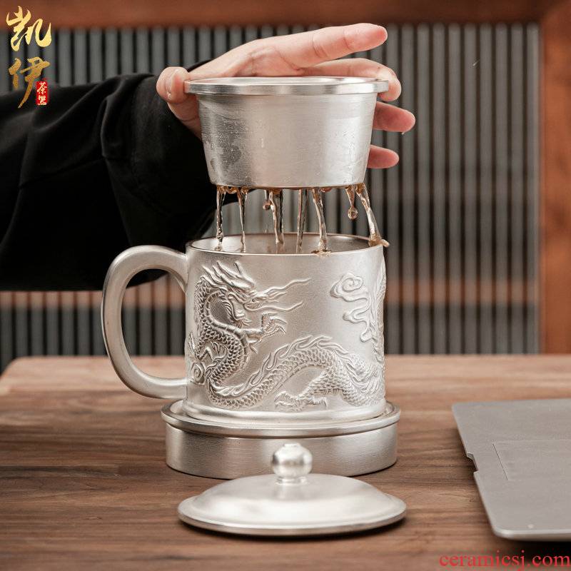 Tasted silver gilding longteng shengshi office cup purple sand tea separation of a large personal cup high - grade silver cup tea cups