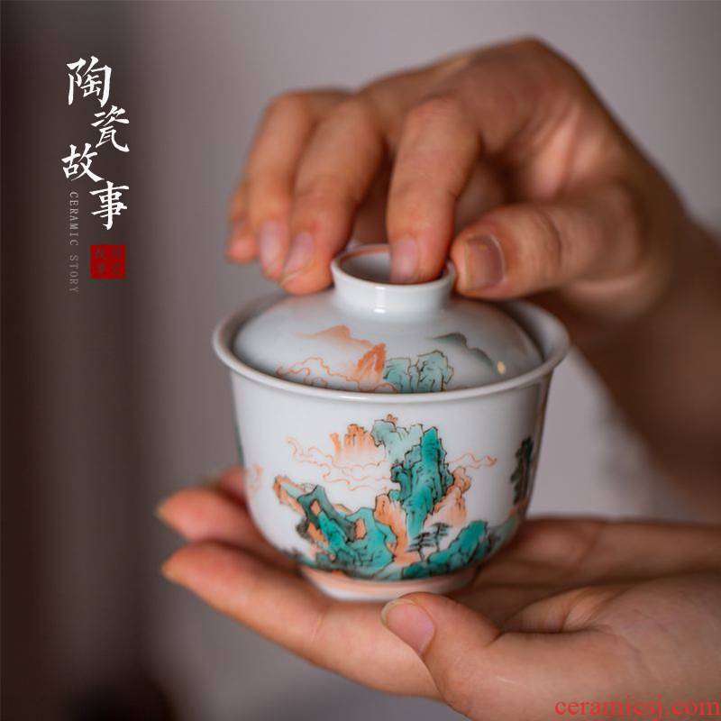 High - end checking hand - made ceramic story town tureen three tureen single ancient color landscape tureen