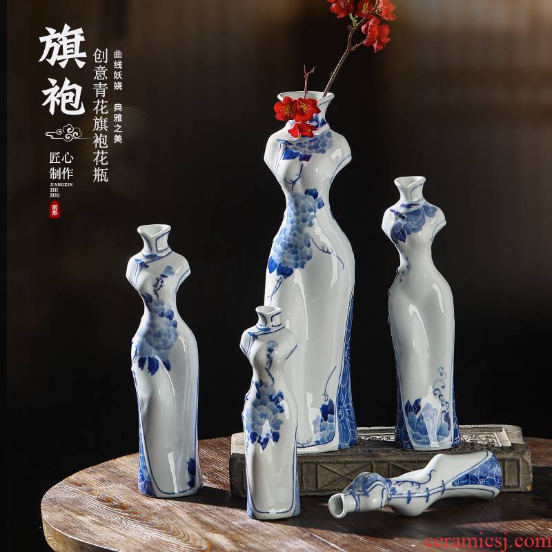 High temperature hydroponic ceramic vase cheongsam of jingdezhen blue and white porcelain vase qipao cheongsam vase classical Ming and the qing dynasty vase