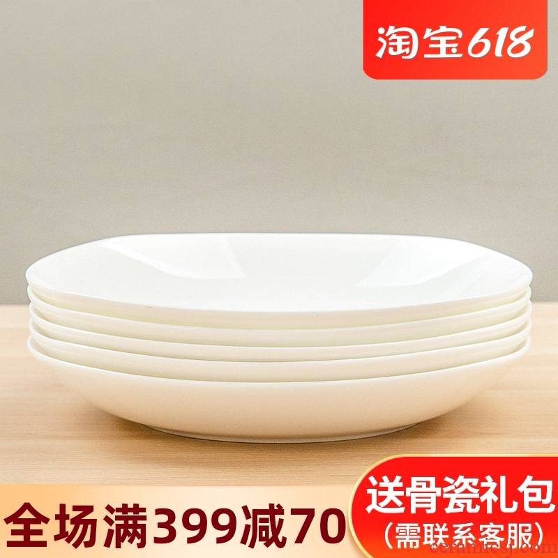 Hui shi pure white ipads porcelain child food dish creative household ceramics tableware square corners of side plate of a square plate soup