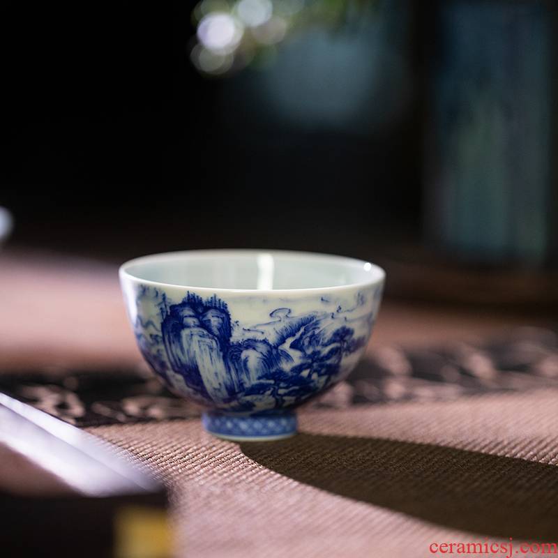 Castle peak day room meandering heart cup blue hand - made master kung fu tea cup of jingdezhen ceramic tea set