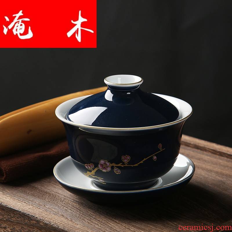 Submerged wood tureen large kung fu tea cups three bowl of jingdezhen ceramic tea set hand - made restoring ancient ways of tea