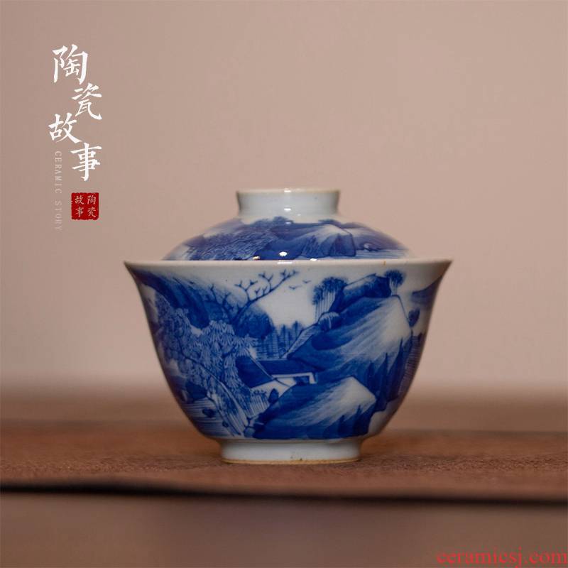 High - end checking hand - made ceramic story town tureen three tureen single kangxi landscape small tureen