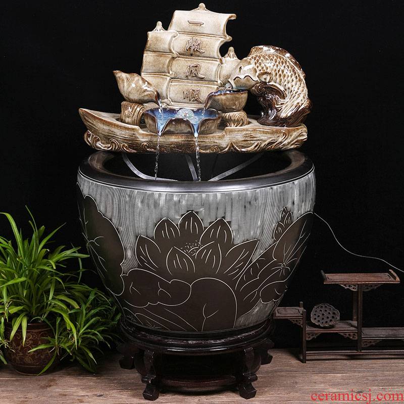 Ceramic tank sitting room circulating water tank large lucky place balcony and courtyard big fish bowl lotus cylinder