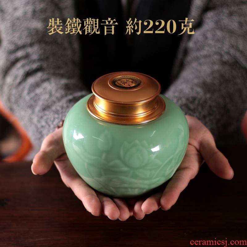 Qiao mu QYX tea pu 'er tea as cans ceramic metal portable household longquan celadon seal tank large tea