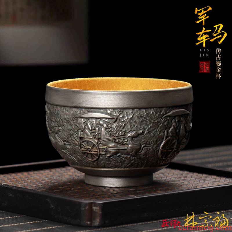 The Master artisan fairy Lin Zongfu retro gold cup tea cup, Master cup men 's large ceramic kung fu