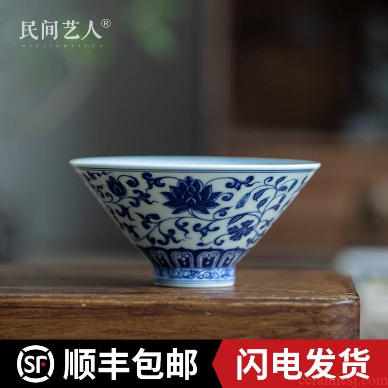 Jingdezhen ceramic hand - made manual bound lotus flower hat cup master cup sample tea cup kung fu tea set single cup bowl
