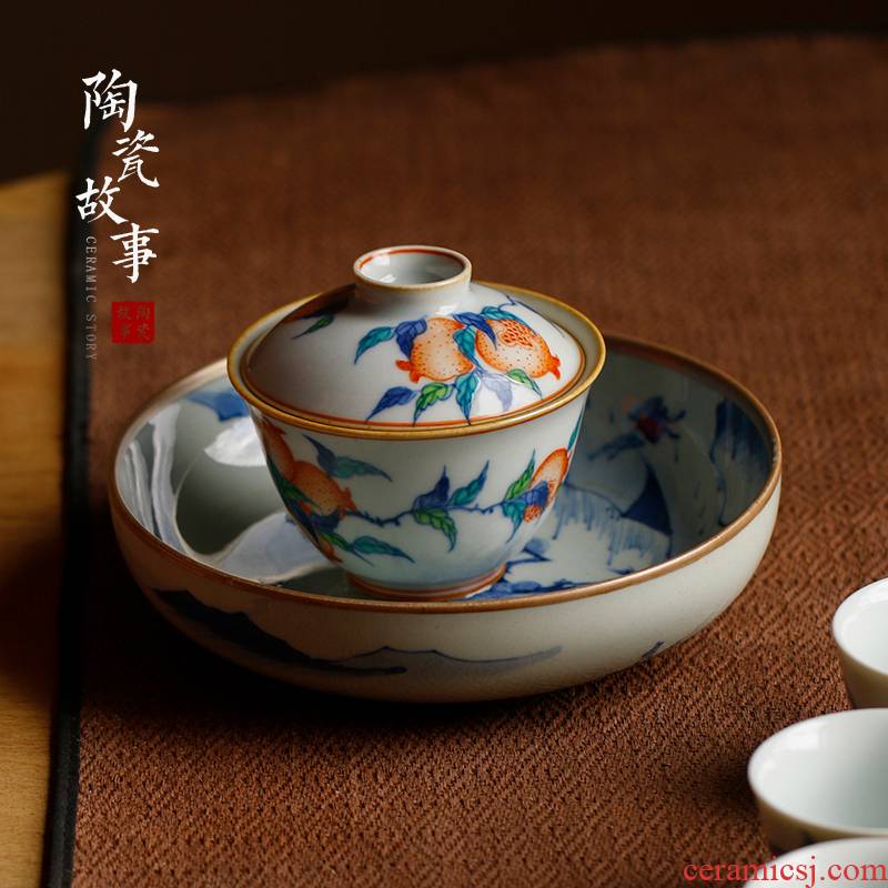 High - end checking hand - made ceramic story town tureen three tureen single bucket color pomegranate small tureen