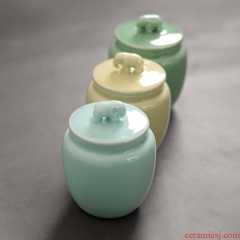 Qiao mu QYX longquan celadon hand - made tea caddy fixings warehouse large seal like a can of tea pu 'er tea POTS