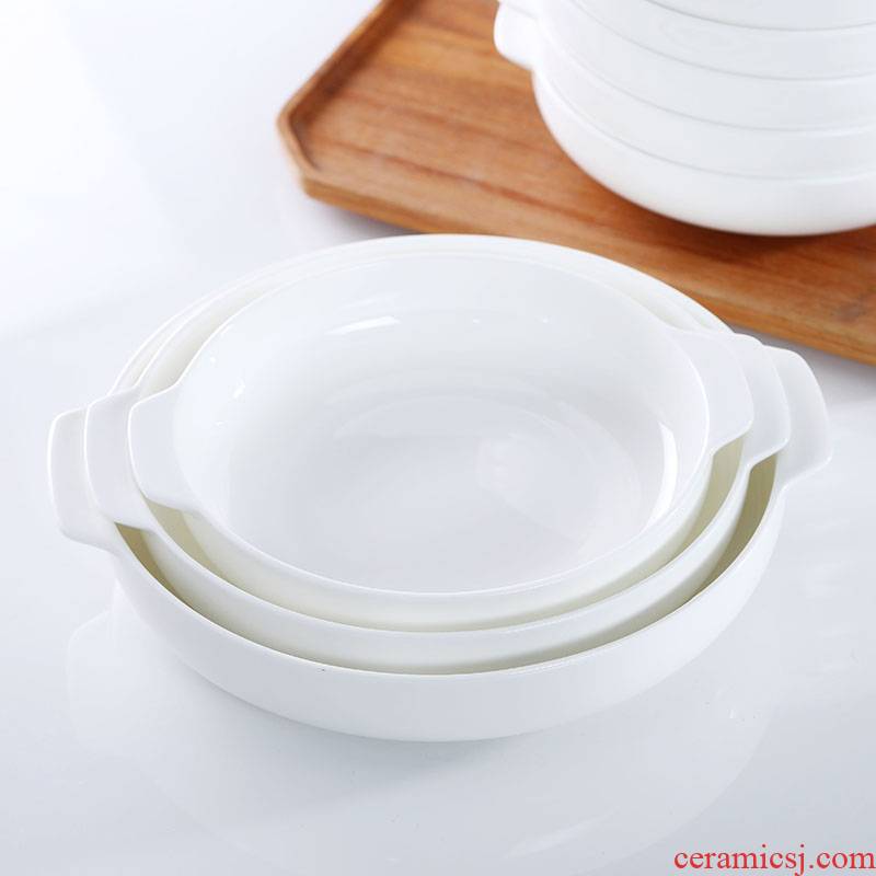 Ceramic dish ears deep dish household creative Japanese pure white ipads China soup plate baking dish dish dish