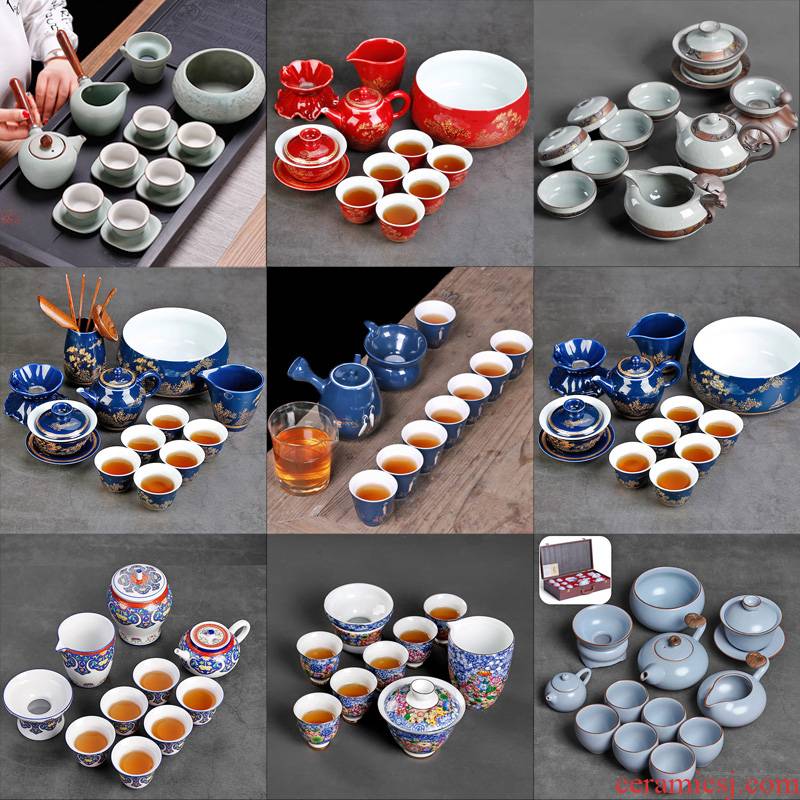 Lateral ceramic teapot tea service office to receive a visitor of a complete set of high - grade household six kung fu tea cups to use suit
