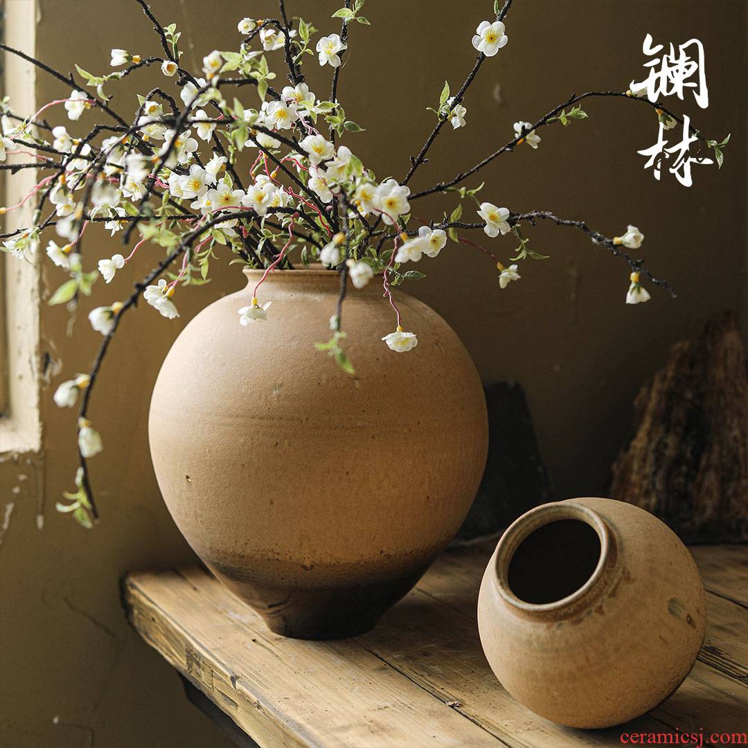 Lanthanum Lin zen coarse pottery checking art ceramic vases, interior decoration, decoration retro pottery flower arranging place of home stay facility