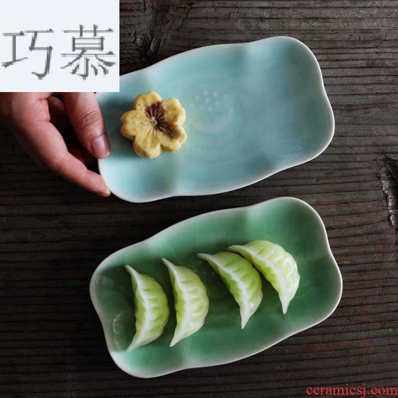 Qiao mu QOJ longquan celadon dessert plate lotus home cold dish fruit dish hotel towel wet disc creative ceramics