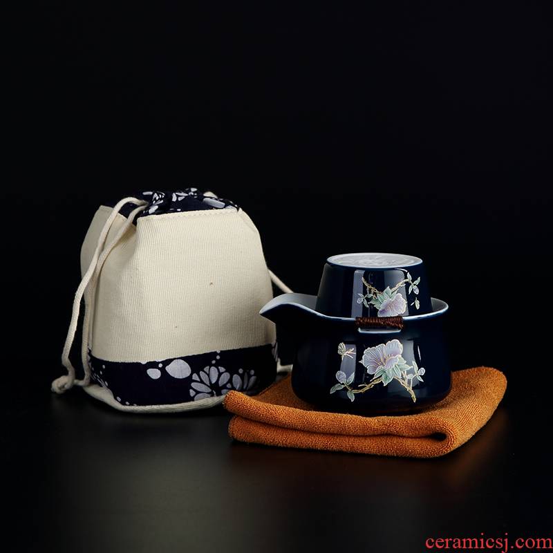 Hongying ceramic work travel kung fu tea set household crack cup car tea set a pot of a personal use