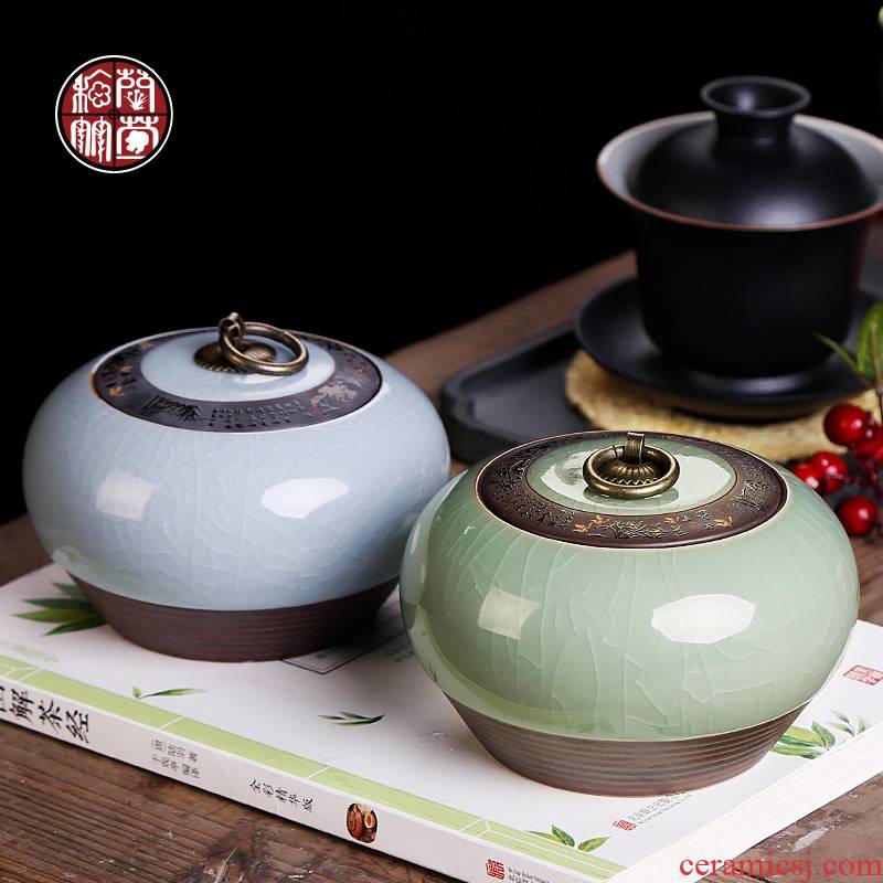 Elder brother up with tea pot seal moisture small fan type of household ceramic containers of tea tea storage tanks