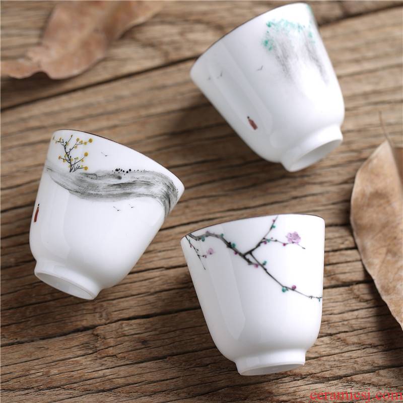 Qiao mu QGZ household hand - made scenery white porcelain tea tea cup master cup thin ceramic kung fu tea cups