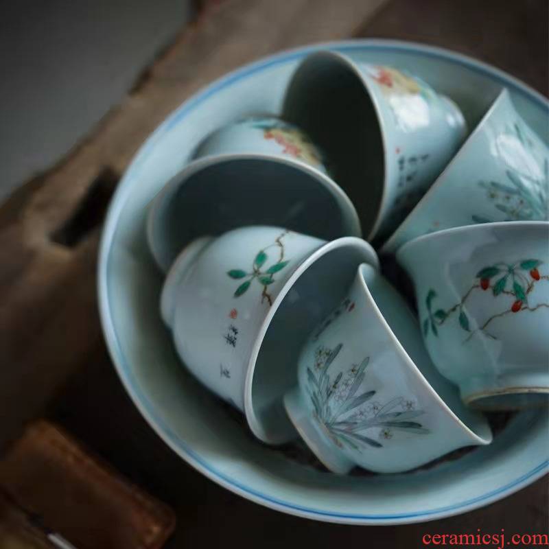Hand draw archaize masters cup of jingdezhen ceramic high - end checking tea kungfu tea cup individual large pomegranate tea cups